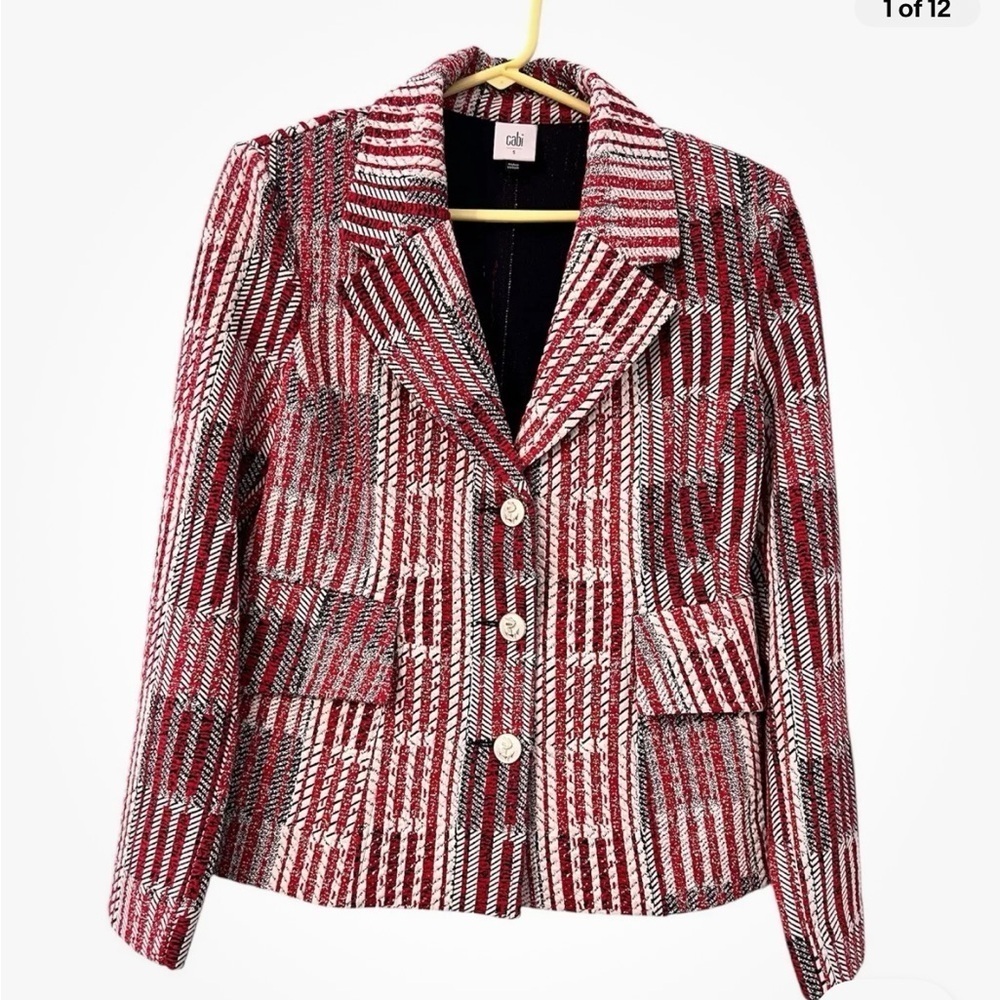 CAbi Patchwork Jacket.  Black, Red, and White ( P15 )